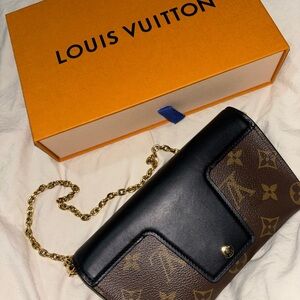 Louis Vuitton Black and Brown Clutch with Gold Chain
